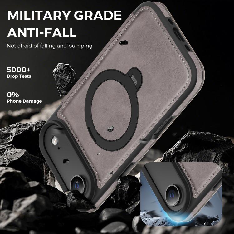 For iPhone Air Knight Shield 360 Rotation Holder MagSafe RFID Leather Phone Case