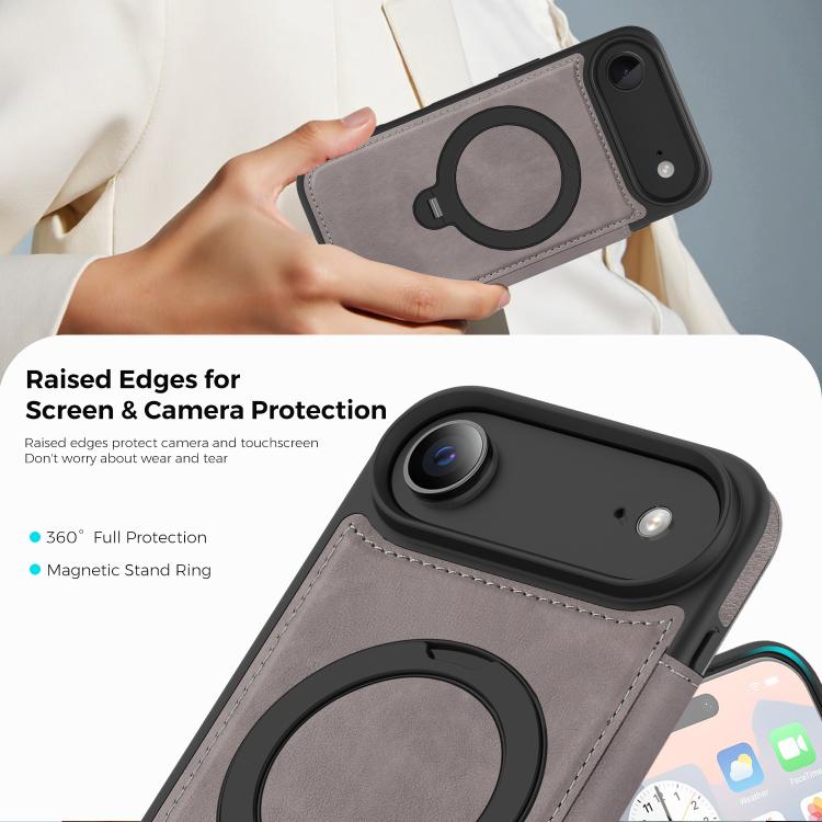 For iPhone Air Knight Shield 360 Rotation Holder MagSafe RFID Leather Phone Case
