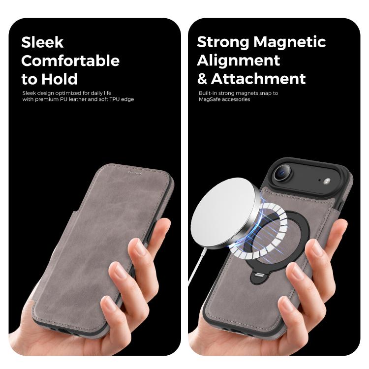 For iPhone Air Knight Shield 360 Rotation Holder MagSafe RFID Leather Phone Case