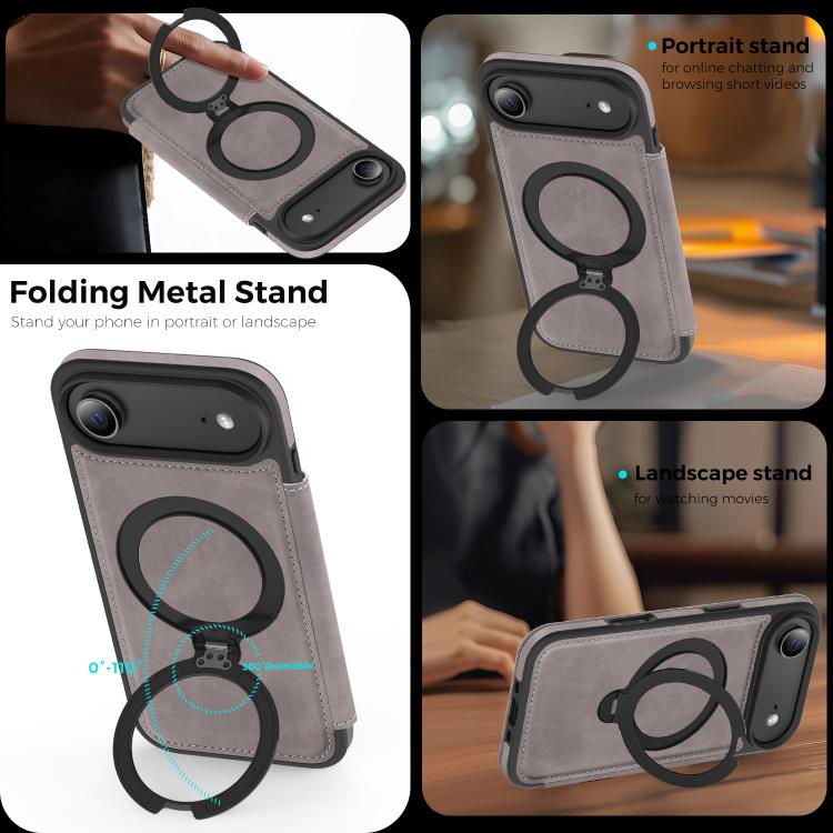 For iPhone Air Knight Shield 360 Rotation Holder MagSafe RFID Leather Phone Case