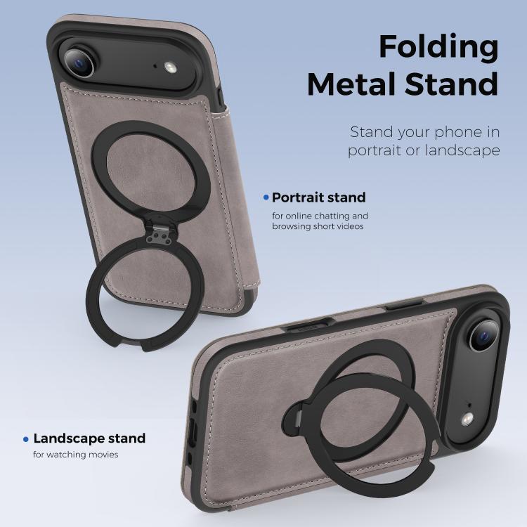 For iPhone Air Knight Shield 360 Rotation Holder MagSafe RFID Leather Phone Case
