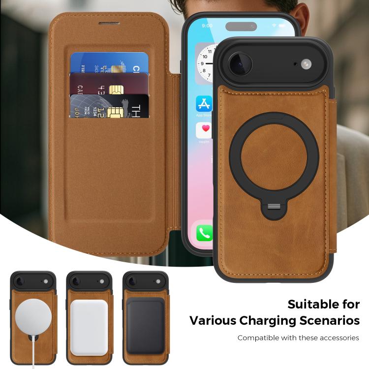 For iPhone Air Knight Shield 360 Rotation Holder MagSafe RFID Leather Phone Case