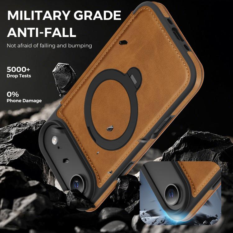 For iPhone Air Knight Shield 360 Rotation Holder MagSafe RFID Leather Phone Case