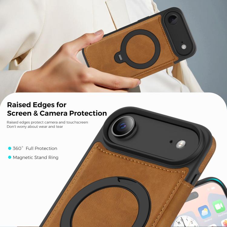 For iPhone Air Knight Shield 360 Rotation Holder MagSafe RFID Leather Phone Case