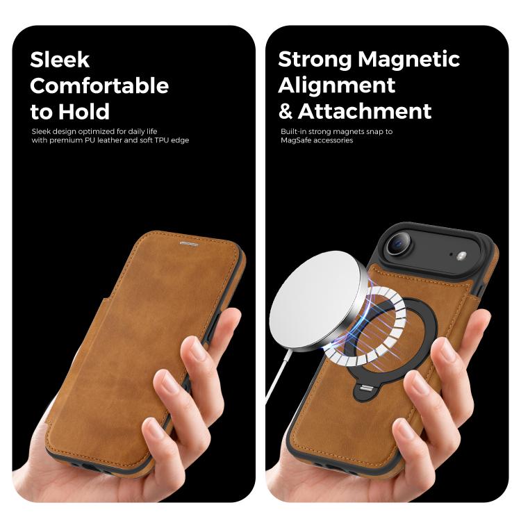 For iPhone Air Knight Shield 360 Rotation Holder MagSafe RFID Leather Phone Case