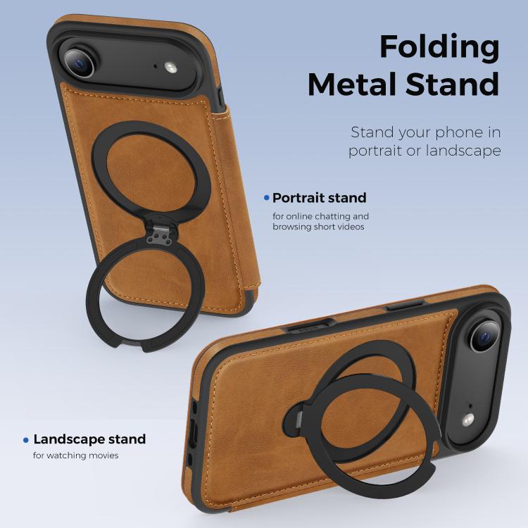 For iPhone Air Knight Shield 360 Rotation Holder MagSafe RFID Leather Phone Case