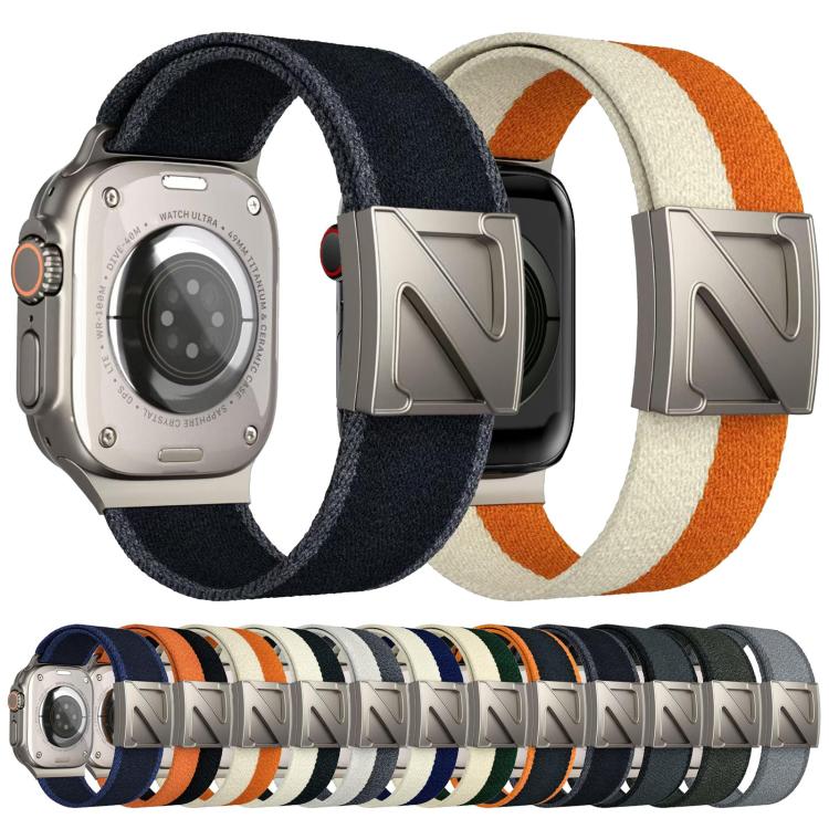 For Apple Watch 46mm / 49mm / 45mm / 44mm Z Shaped Magnetic Clasp Two Color Nylon Watch Band