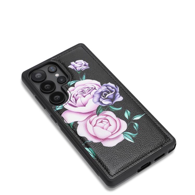 For Samsung Galaxy S24 Ultra 5G Crossbody Flower Multi-functional Buckle Zipper Wallet Vegan Leather Phone Case