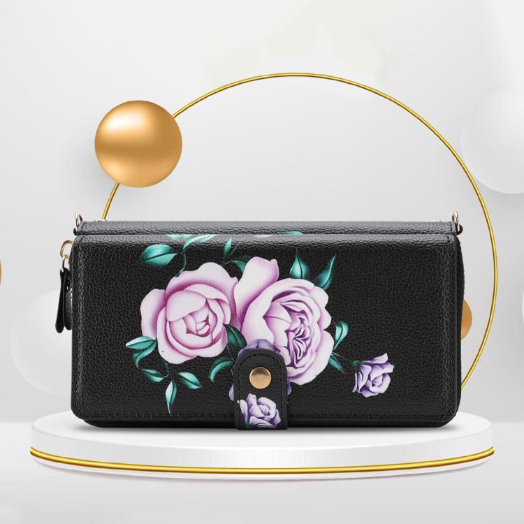 For Samsung Galaxy S23 Ultra 5G Crossbody Flower Multi-functional Buckle Zipper Wallet Vegan Leather Phone Case