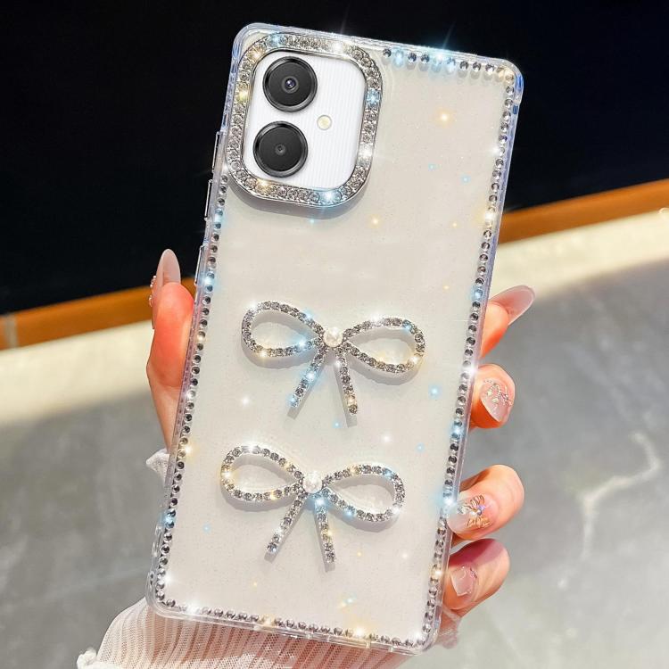 For Samsung Galaxy A07 5G Diamond Glitter Dual Bow-knot Shockproof Phone Case