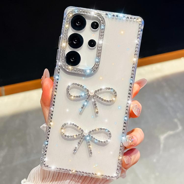 For Samsung Galaxy S25 Ultra 5G Diamond Glitter Dual Bow-knot Shockproof Phone Case