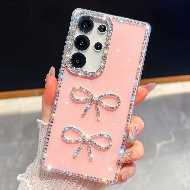 For Samsung Galaxy S23 Ultra 5G Diamond Glitter Dual Bow-knot Shockproof Phone Case