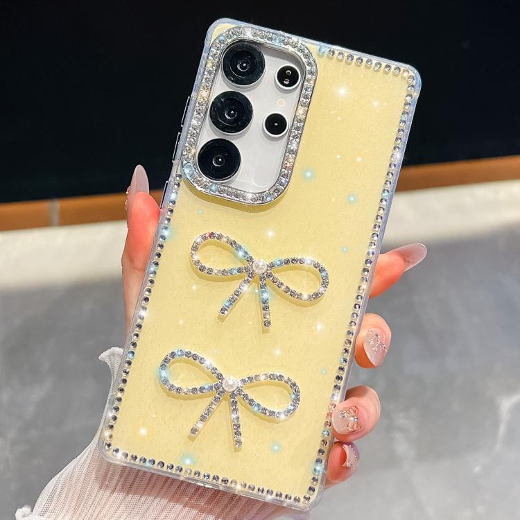 For Samsung Galaxy S23 Ultra 5G Diamond Glitter Dual Bow-knot Shockproof Phone Case