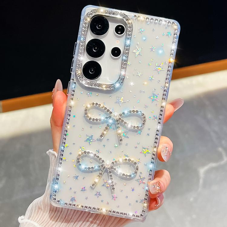 For Samsung Galaxy S23 Ultra 5G Diamond Glitter Dual Bow-knot Shockproof Phone Case