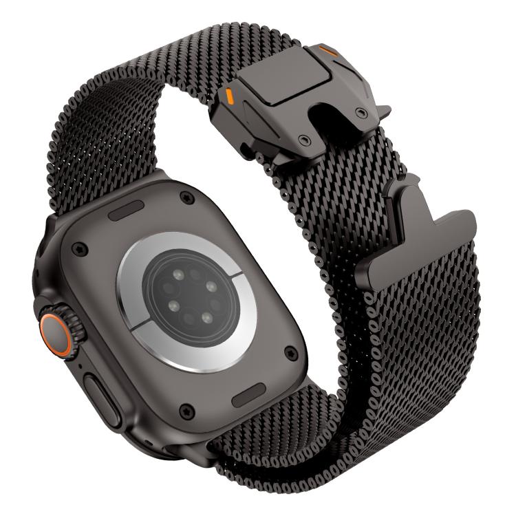 For Apple Watch 46mm / 49mm / 45mm / 44mm Metal Clasp Coarse Mesh Milan Stainless Steel Watch Band