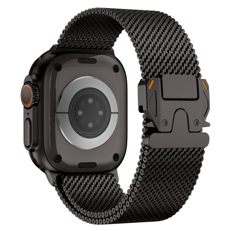 For Apple Watch 46mm / 49mm / 45mm / 44mm Metal Clasp Coarse Mesh Milan Stainless Steel Watch Band