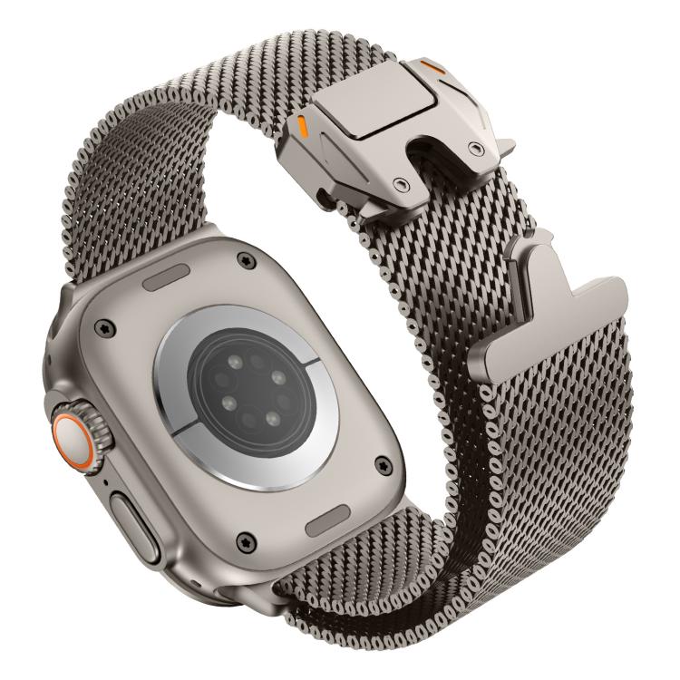 For Apple Watch 46mm / 49mm / 45mm / 44mm Metal Clasp Coarse Mesh Milan Stainless Steel Watch Band