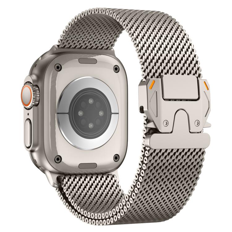 For Apple Watch 46mm / 49mm / 45mm / 44mm Metal Clasp Coarse Mesh Milan Stainless Steel Watch Band