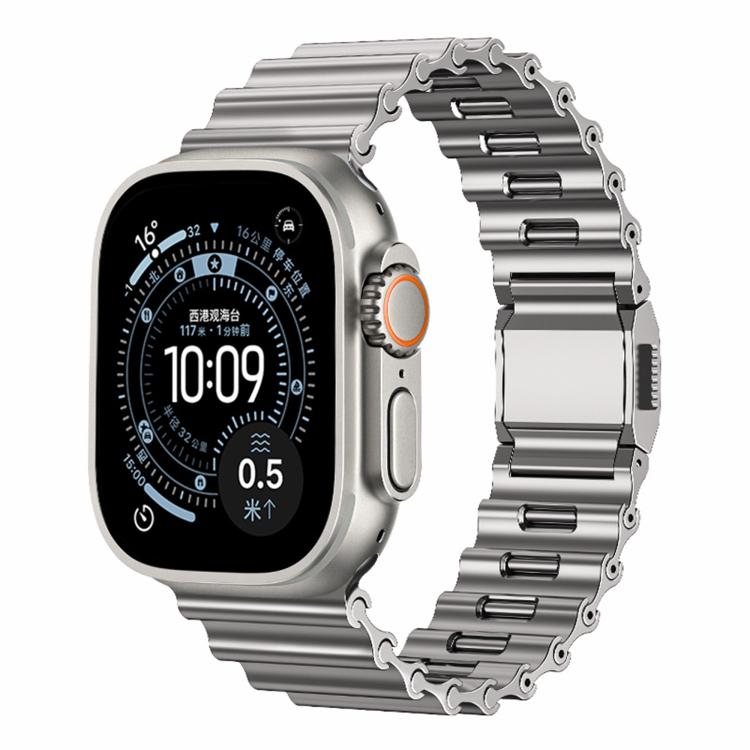 For Apple Watch 46mm / 49mm / 45mm / 44mm Ocean Wave Magnetic Buckle Stainless Steel Watch Band