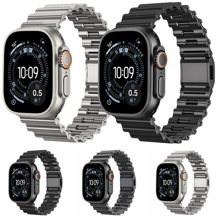 For Apple Watch 46mm / 49mm / 45mm / 44mm Ocean Wave Magnetic Buckle Stainless Steel Watch Band