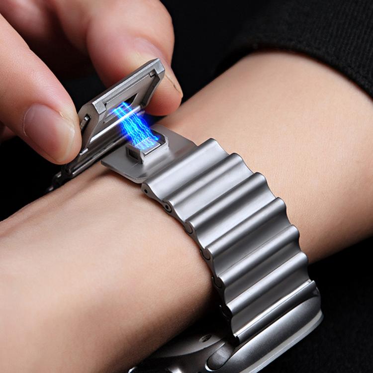 For Apple Watch 46mm / 49mm / 45mm / 44mm Ocean Wave Magnetic Buckle Stainless Steel Watch Band