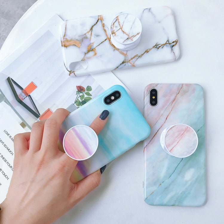 For iPhone X / XS Glossy Marble Folding Bracket Anti-drop TPU Case