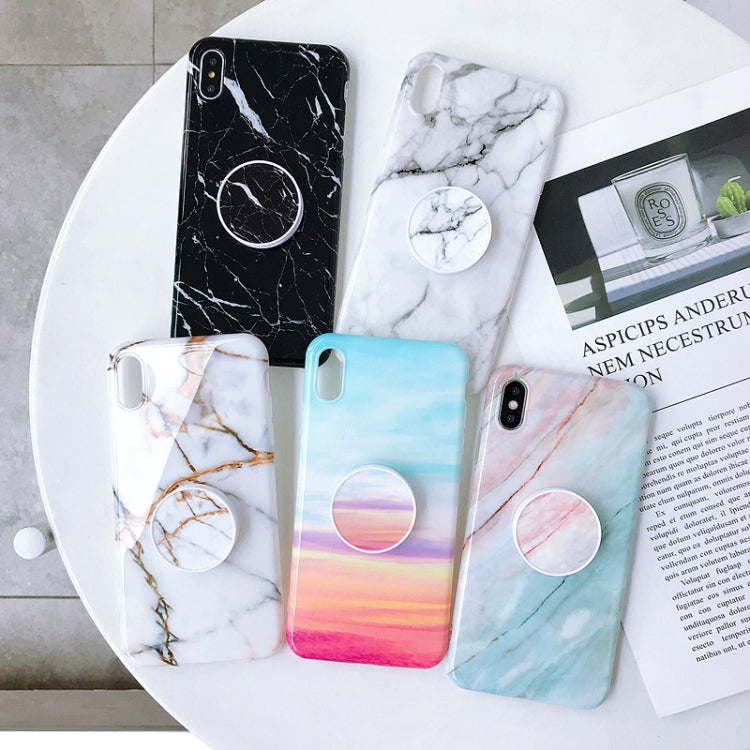 For iPhone X / XS Glossy Marble Folding Bracket Anti-drop TPU Case