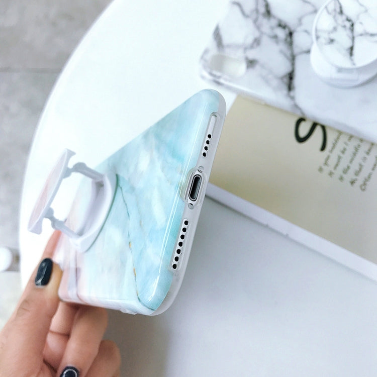 For iPhone X / XS Glossy Marble Folding Bracket Anti-drop TPU Case