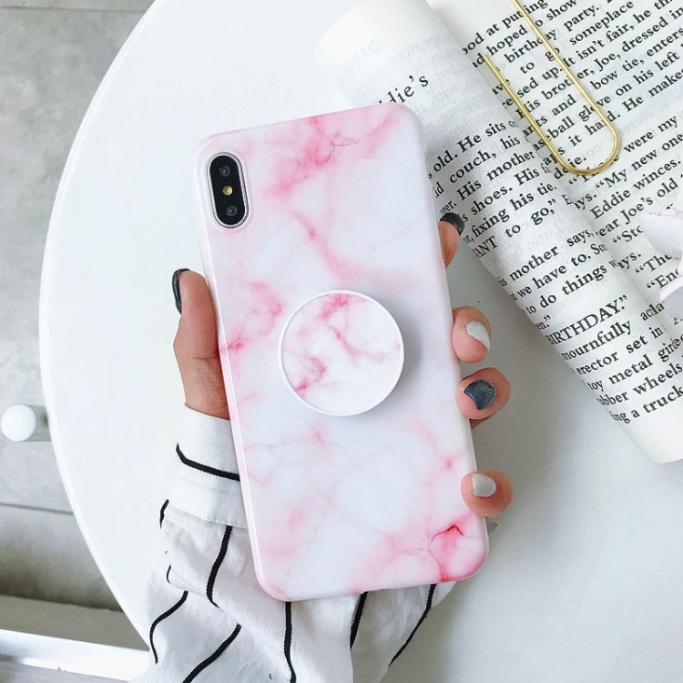 For iPhone X / XS Glossy Marble Folding Bracket Anti-drop TPU Case