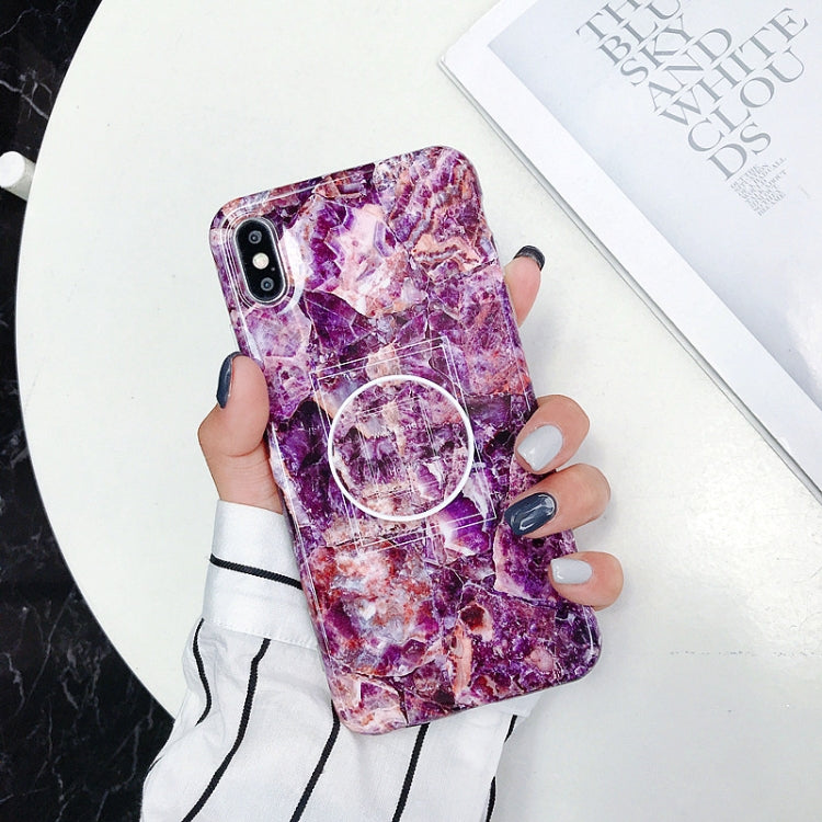 For iPhone X / XS Glossy Marble Folding Bracket Anti-drop TPU Case