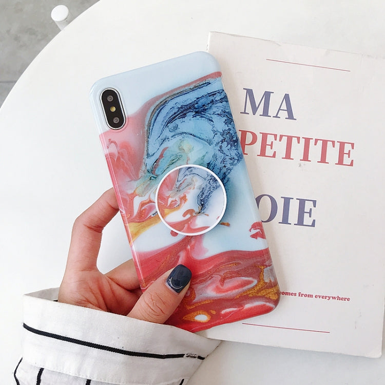 For iPhone X / XS Glossy Marble Folding Bracket Anti-drop TPU Case