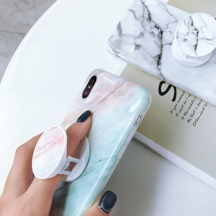 For iPhone X / XS Glossy Marble Folding Bracket Anti-drop TPU Case