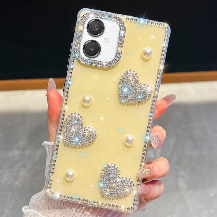For Samsung Galaxy A07 5G Diamond Glitter Pearl Heart Four-Corner Shockproof Phone Case