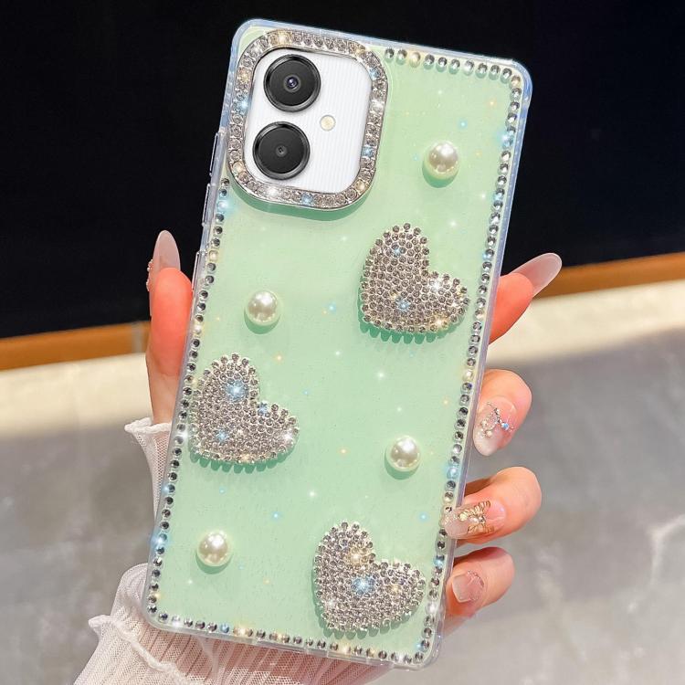 For Samsung Galaxy A07 5G Diamond Glitter Pearl Heart Four-Corner Shockproof Phone Case
