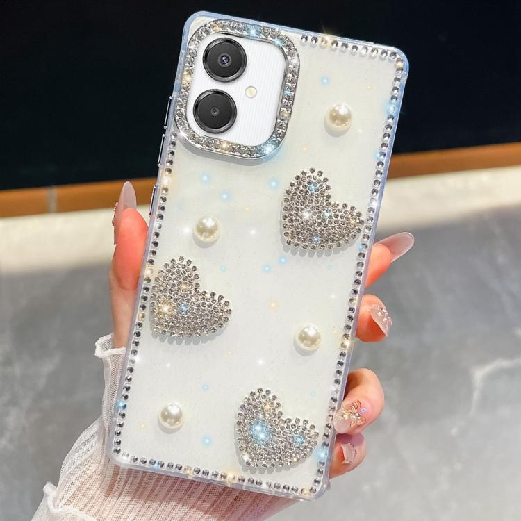 For Samsung Galaxy A07 5G Diamond Glitter Pearl Heart Four-Corner Shockproof Phone Case
