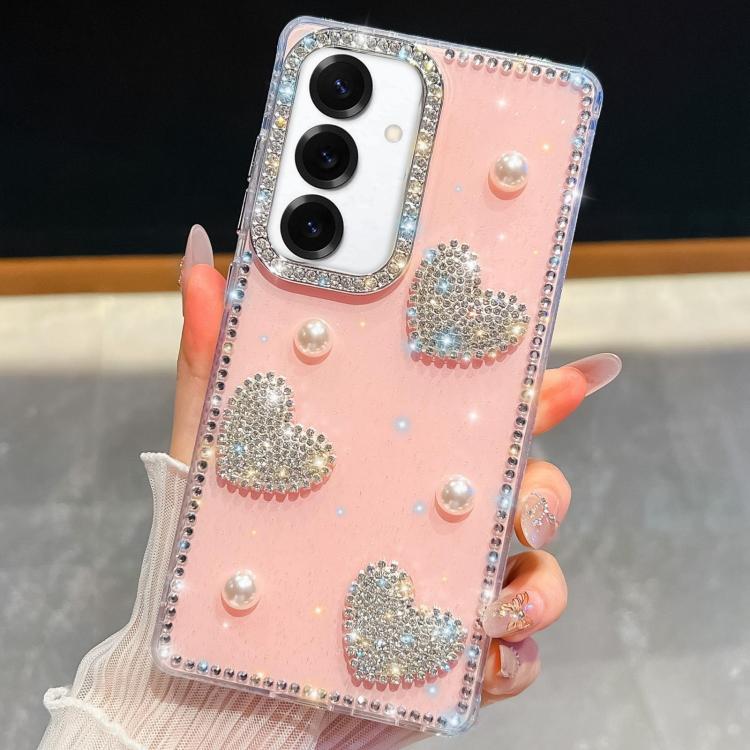 For Samsung Galaxy A17 5G Diamond Glitter Pearl Heart Four-Corner Shockproof Phone Case