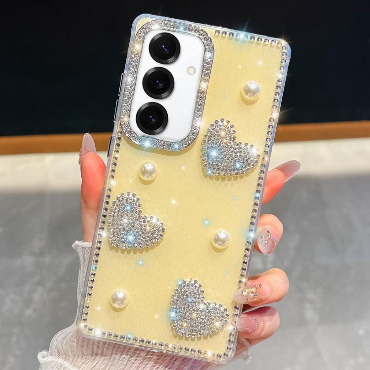 For Samsung Galaxy A56 5G Diamond Glitter Pearl Heart Four-Corner Shockproof Phone Case