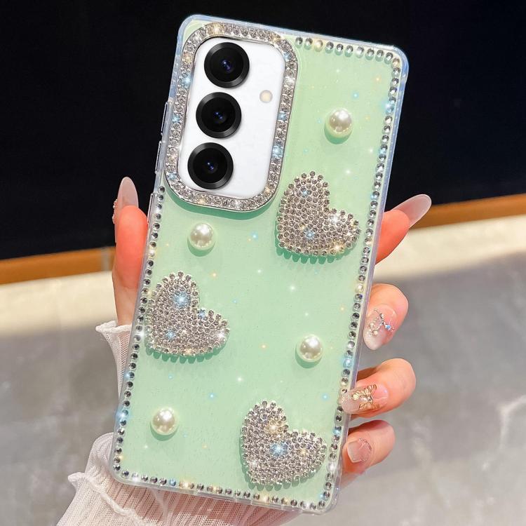 For Samsung Galaxy A56 5G Diamond Glitter Pearl Heart Four-Corner Shockproof Phone Case
