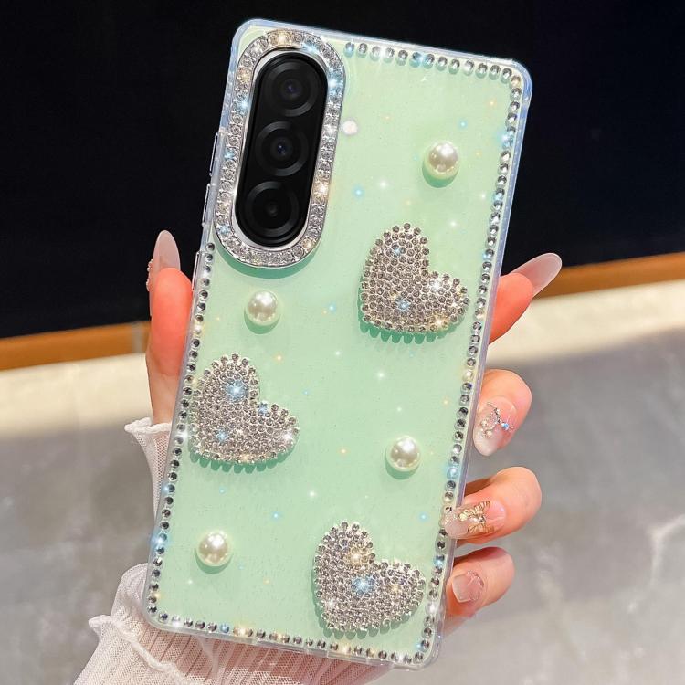 For Samsung Galaxy A26 5G Diamond Glitter Pearl Heart Four-Corner Shockproof Phone Case