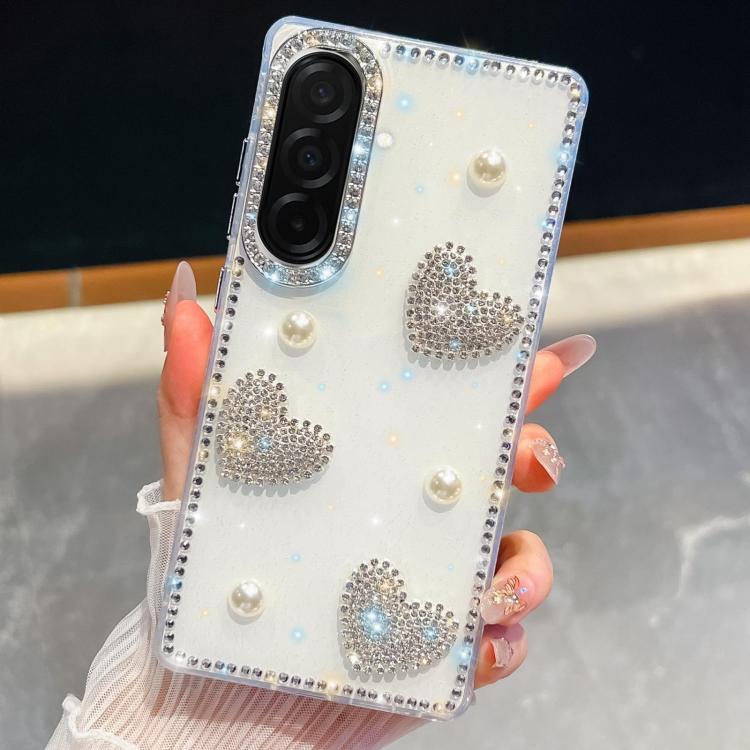 For Samsung Galaxy A26 5G Diamond Glitter Pearl Heart Four-Corner Shockproof Phone Case