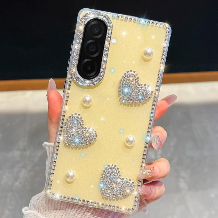 For Samsung Galaxy A36 5G Diamond Glitter Pearl Heart Four-Corner Shockproof Phone Case