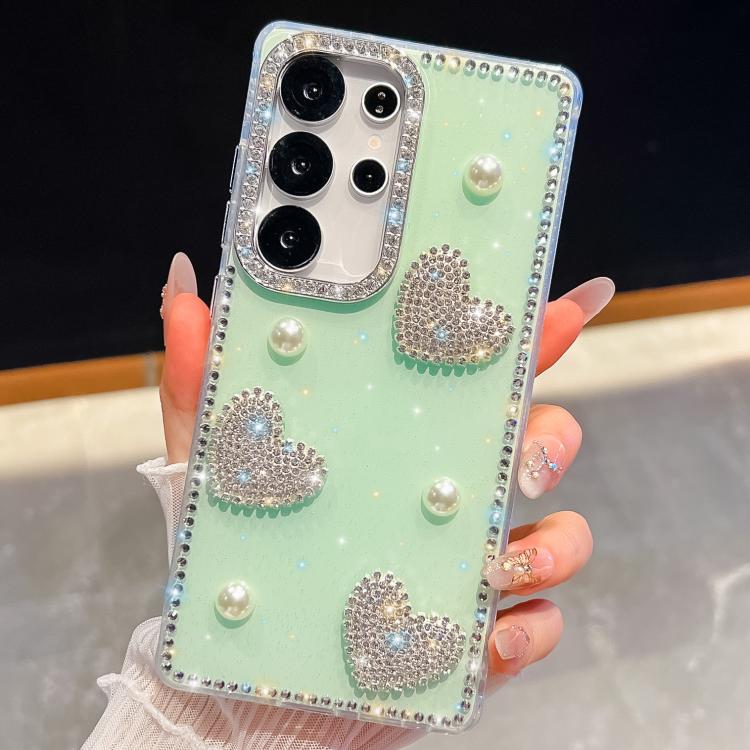 For Samsung Galaxy S25 Ultra 5G Diamond Glitter Pearl Heart Four-Corner Shockproof Phone Case