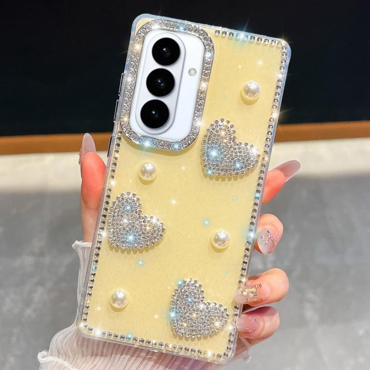 For Samsung Galaxy S26+ 5G Diamond Glitter Pearl Heart Four-Corner Shockproof Phone Case