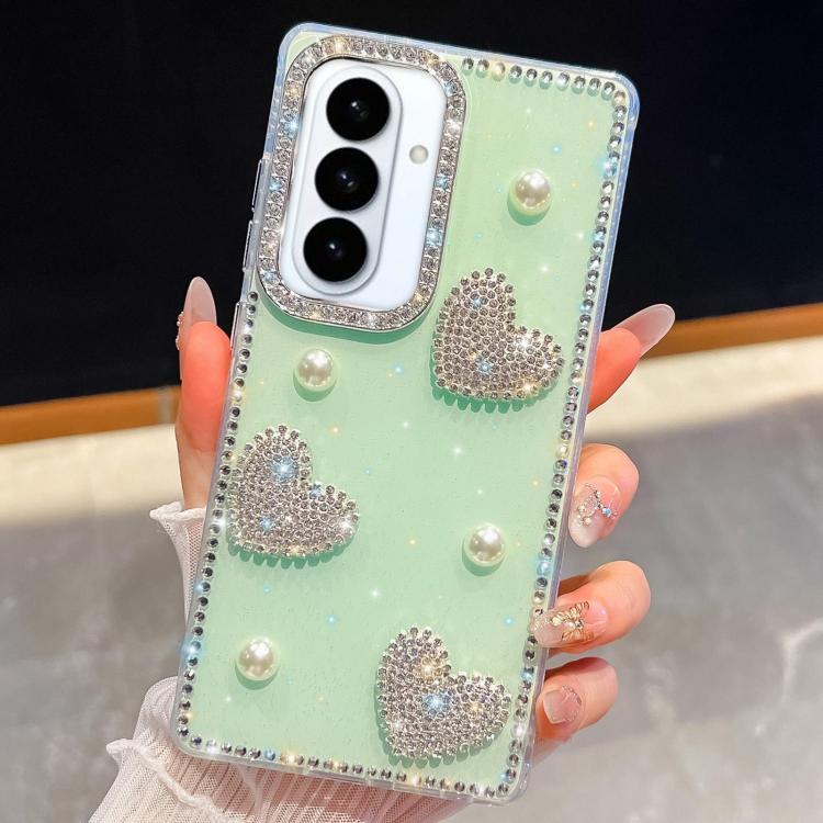 For Samsung Galaxy S26+ 5G Diamond Glitter Pearl Heart Four-Corner Shockproof Phone Case
