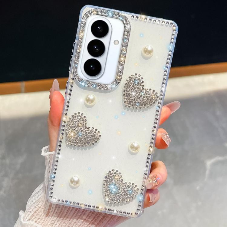 For Samsung Galaxy S26+ 5G Diamond Glitter Pearl Heart Four-Corner Shockproof Phone Case