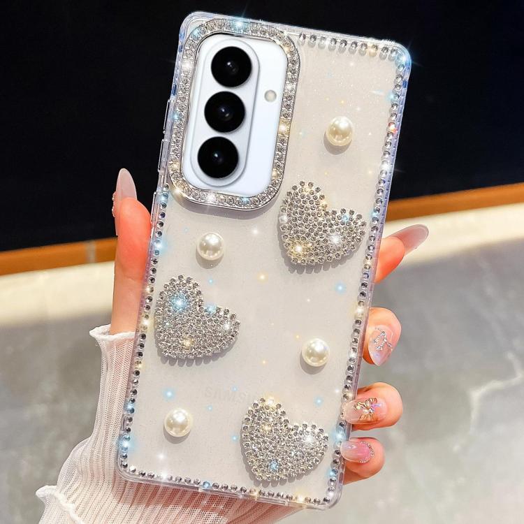 For Samsung Galaxy S26+ 5G Diamond Glitter Pearl Heart Four-Corner Shockproof Phone Case