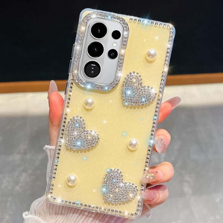 For Samsung Galaxy S26 Ultra 5G Diamond Glitter Pearl Heart Four-Corner Shockproof Phone Case