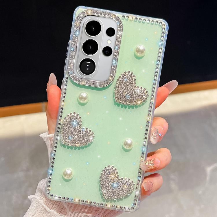 For Samsung Galaxy S26 Ultra 5G Diamond Glitter Pearl Heart Four-Corner Shockproof Phone Case