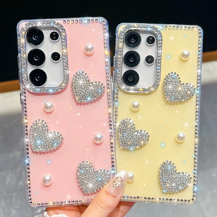 For Samsung Galaxy A15 5G Diamond Glitter Pearl Heart Four-Corner Shockproof Phone Case