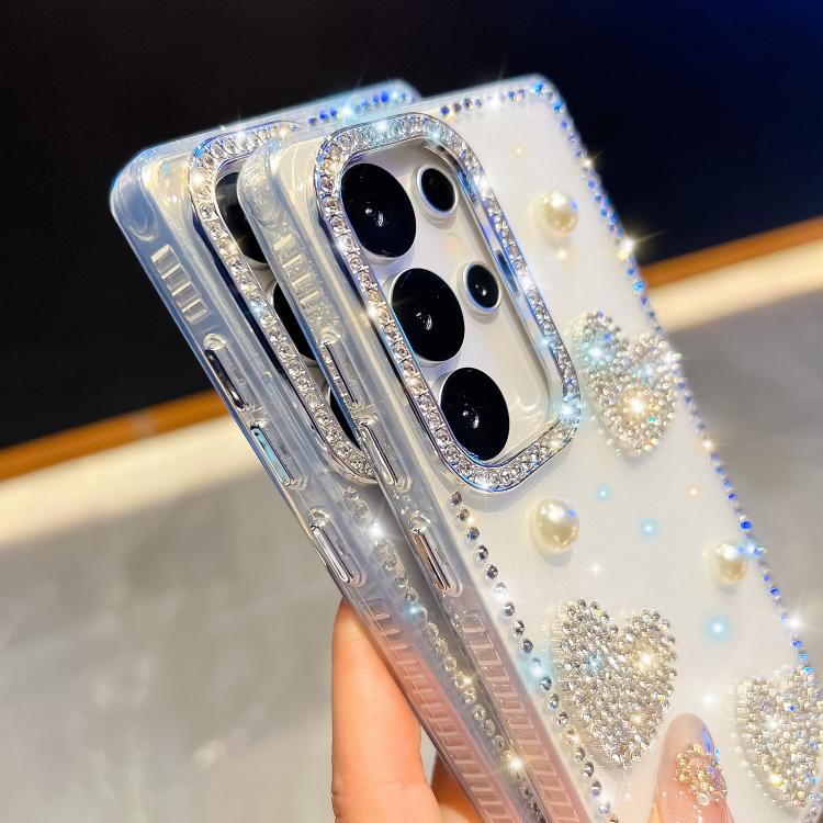 For Samsung Galaxy A35 5G Diamond Glitter Pearl Heart Four-Corner Shockproof Phone Case